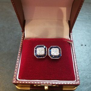 Sterling Silver Blue Spinel & CZ Earring